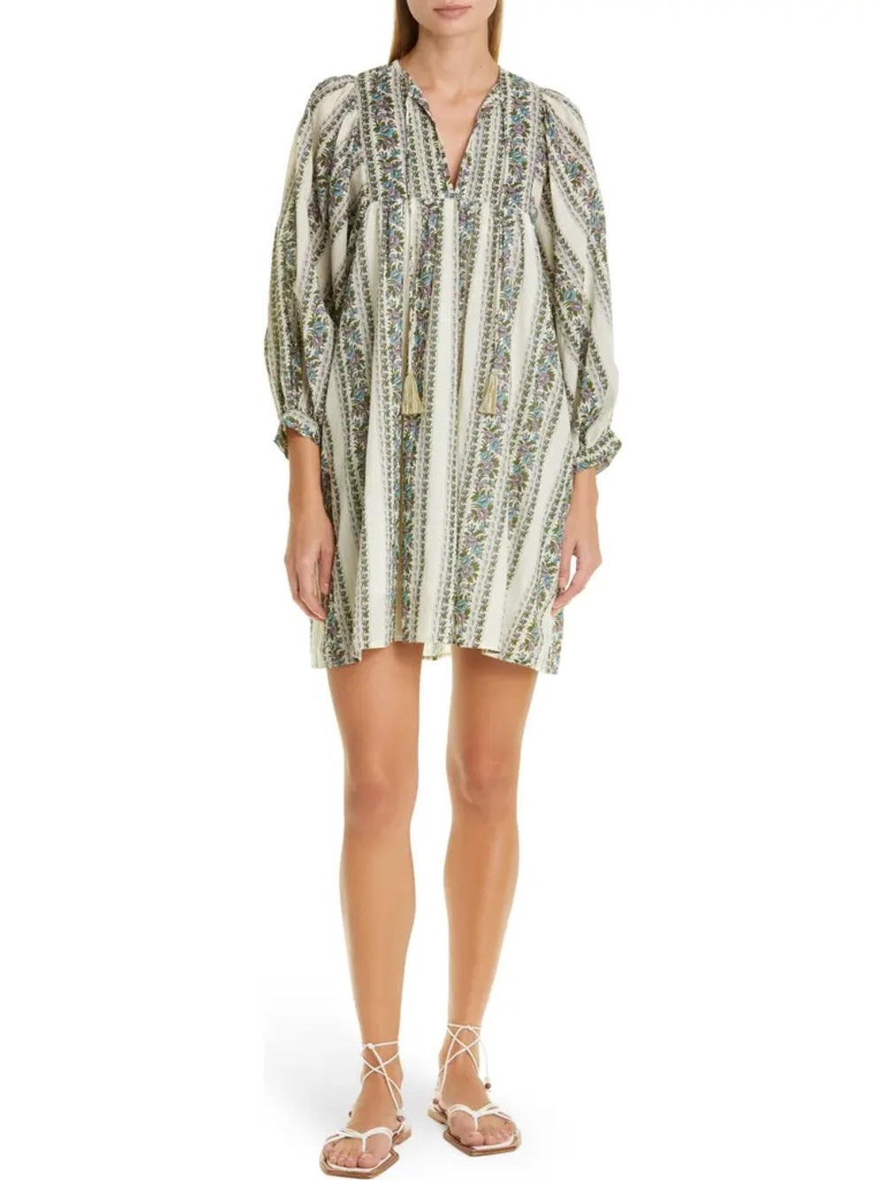 Mille Daisy Dress in Goa Floral Stripe Boho Dress - Green Resort Vacation Mini
